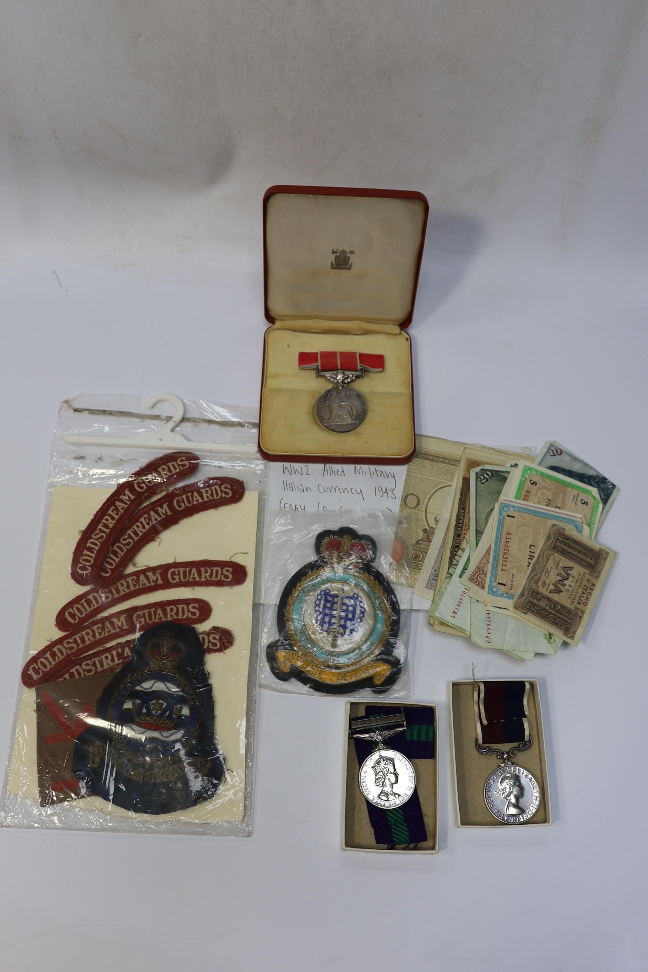 An ERII medal group awarded to SGT. Bertha Barke W.R.A.F. comprising; a General Service Medal with bar for Arabian Peninsula, a Long Service and Good Conduct Medal and a cased British Empire Medal for Meritorious Service